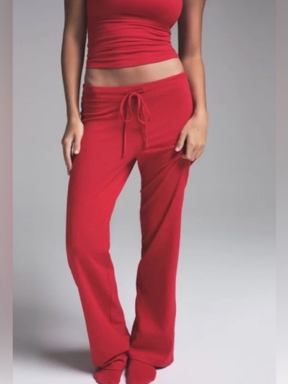 SKIMS Cotton Jersey Straight Leg Pant in Red L